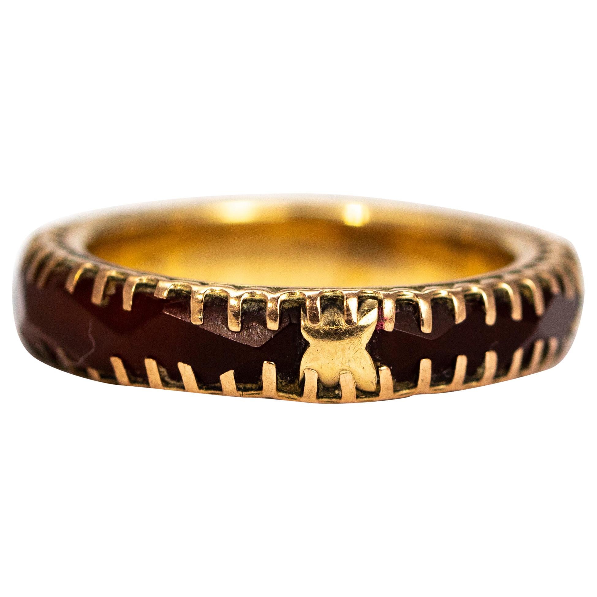 Vintage Carnelian and Yellow Gold Full Eternity Band