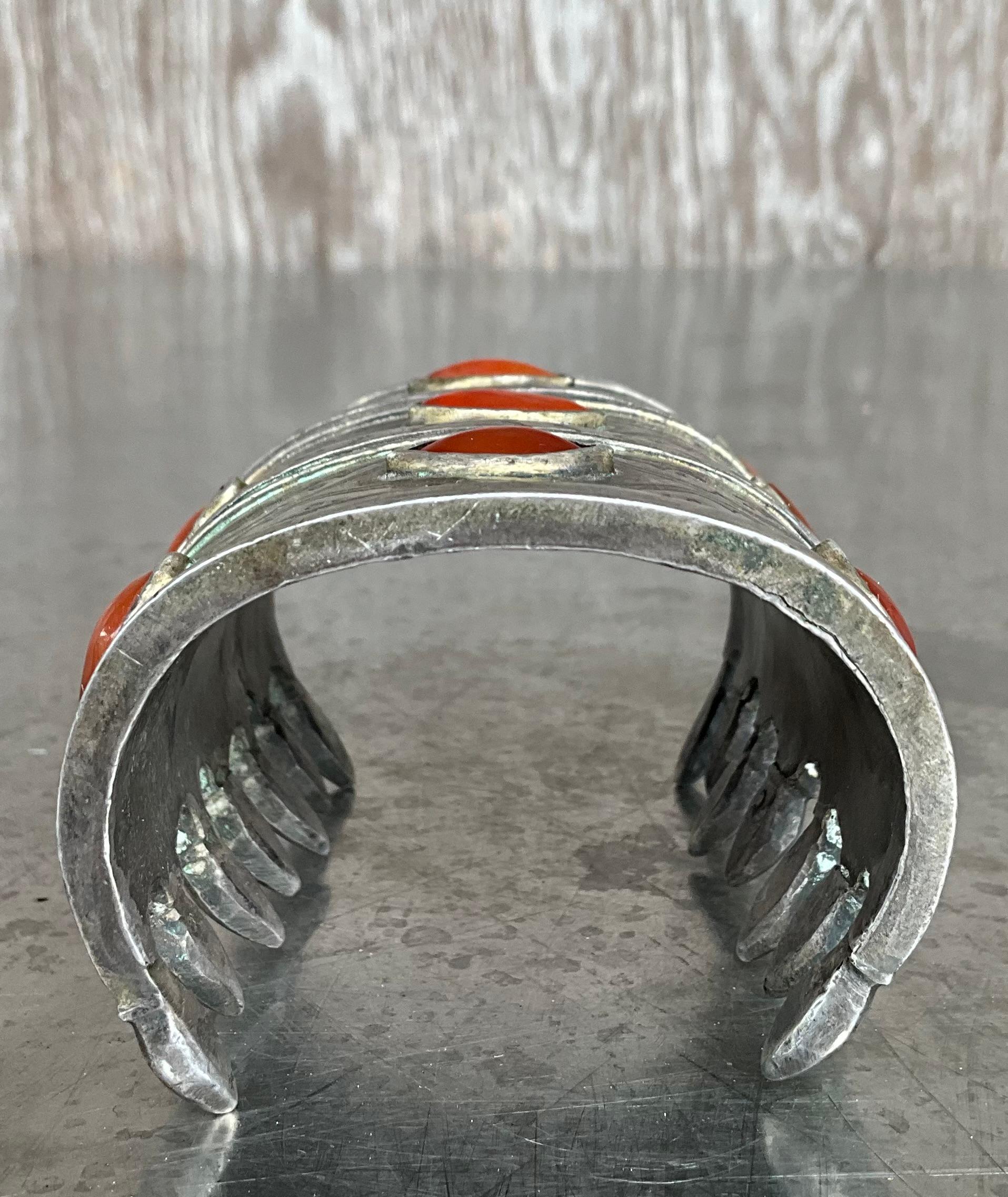 Vintage Carnelian Gilt Silver Turkoman Cuff For Sale 1