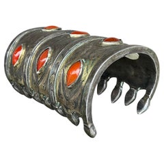 Vintage Carnelian Gilt Silver Turkoman Cuff