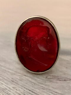 Vintage Carnelian Intaglio 14 Karat White Gold Filigree Ring