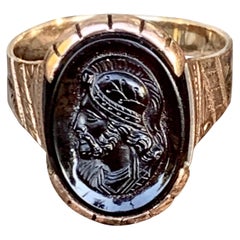 Vintage Carnelian Intaglio Man
s 10 Karat Rose Gold Ring - Size 10 1/2