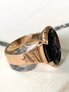 Vintage Carnelian Intaglio Man's 10 Karat Rose Gold Ring - Size 10 1/2