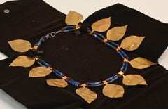 Vintage Carnelian Lapis Necklace. Archaeological Revival 14K Gold Circa 2500 BC
