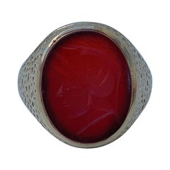 Anillo de sello vintage de cornalina grande en oro amarillo de 9 ct