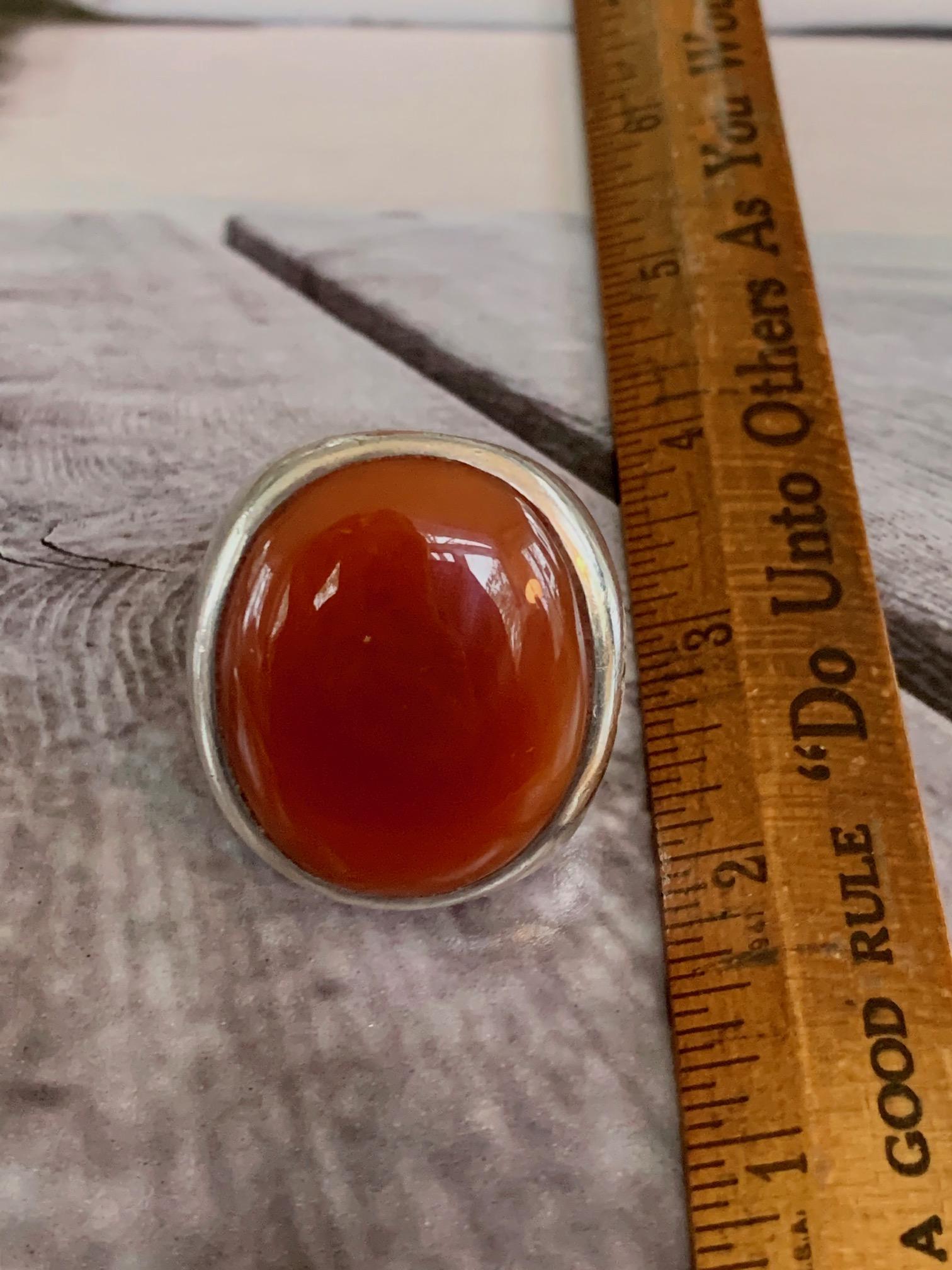 Vintage Carnelian Oval Cabochon Stamped .925 Sterling Silver Ring 6