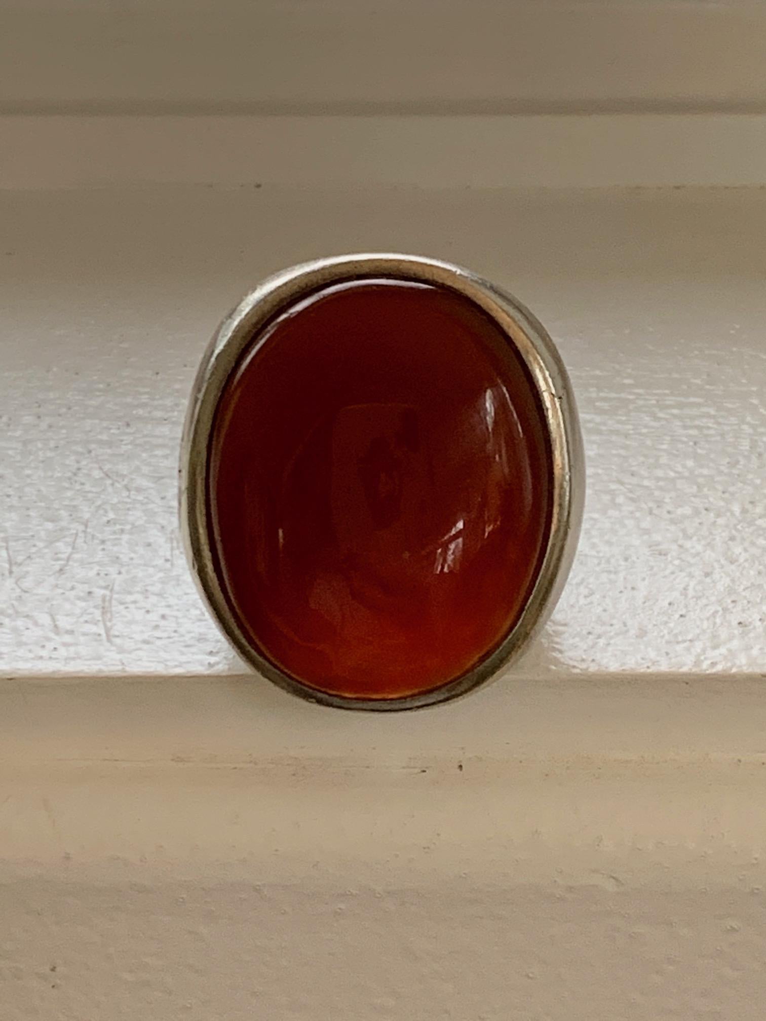 Oval Cut Vintage Carnelian Oval Cabochon Stamped .925 Sterling Silver Ring