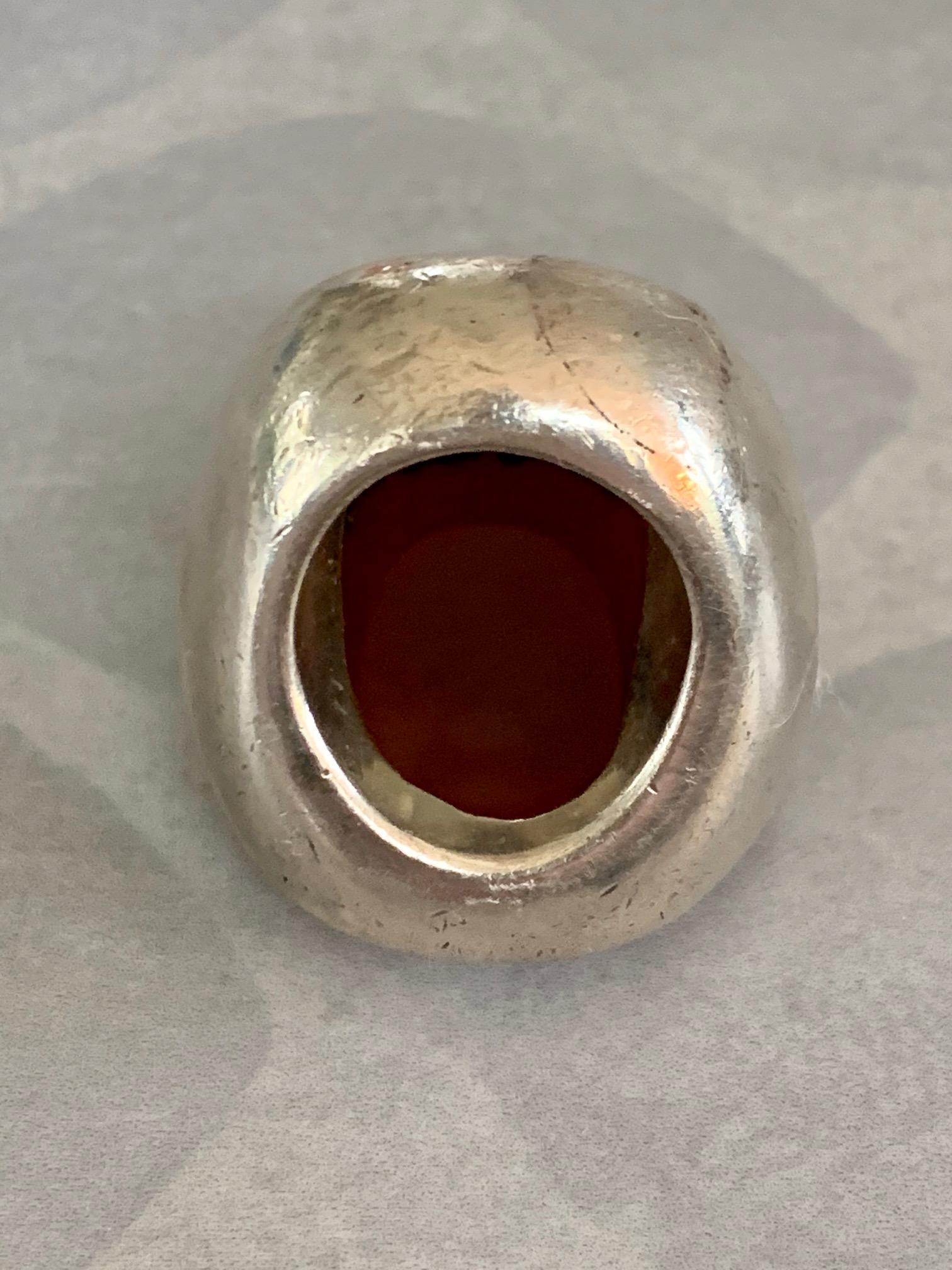 Women's or Men's Vintage Carnelian Oval Cabochon Stamped .925 Sterling Silver Ring