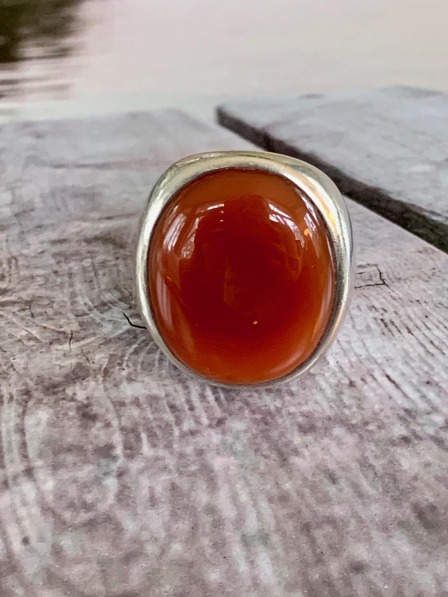 Vintage Carnelian Oval Cabochon Stamped .925 Sterling Silver Ring 1