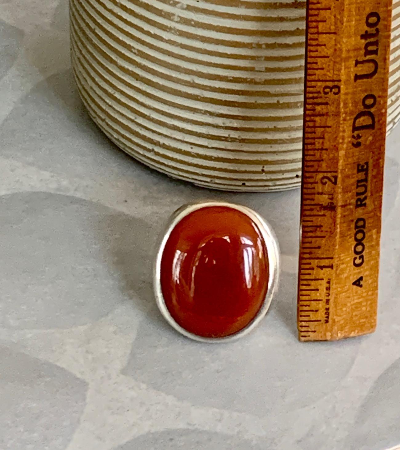 Vintage Carnelian Oval Cabochon Stamped .925 Sterling Silver Ring 2