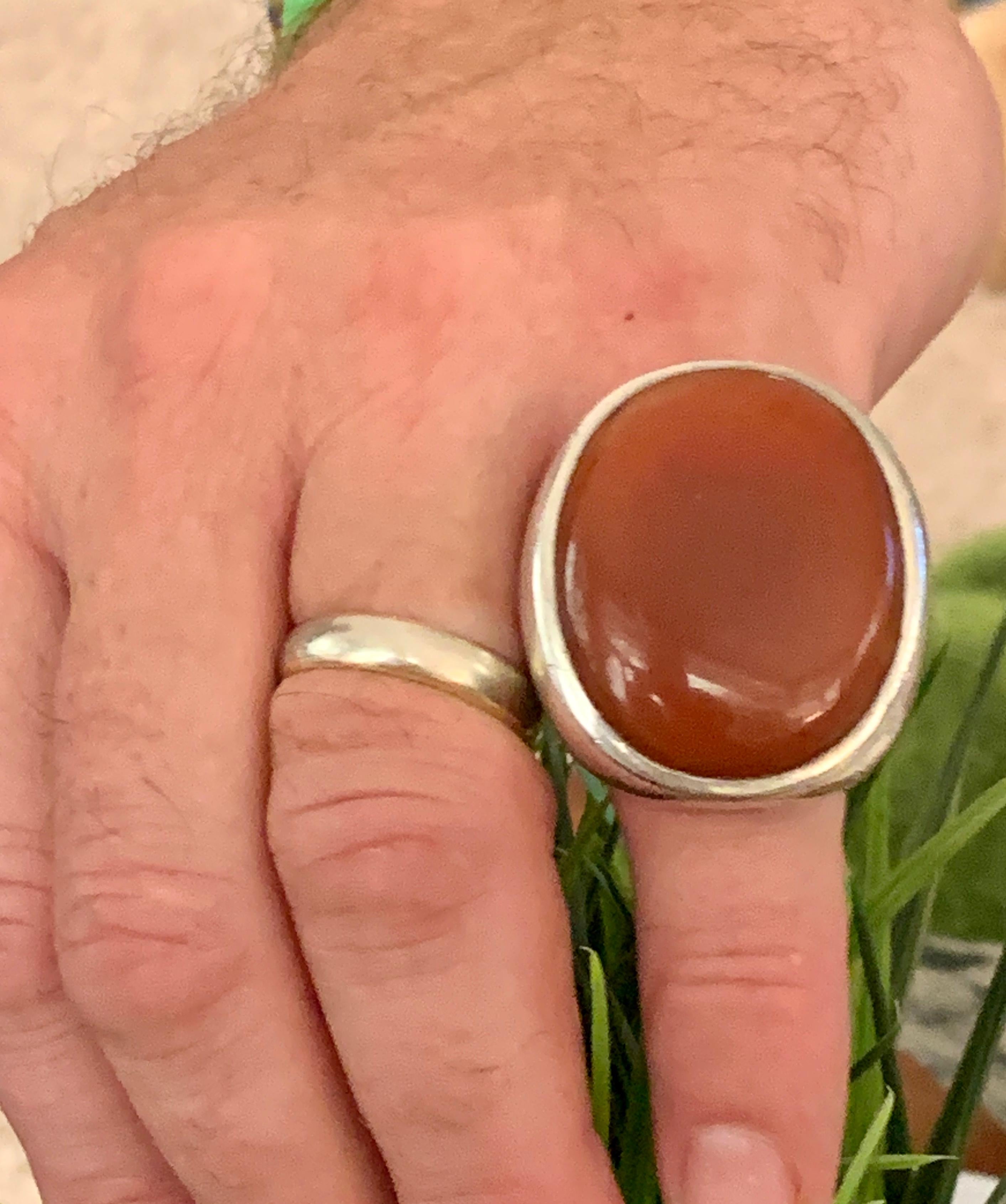 Vintage Carnelian Oval Cabochon Stamped .925 Sterling Silver Ring 4