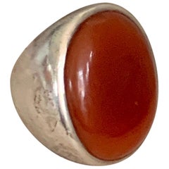 Vintage Carnelian Oval Cabochon Stamped .925 Sterling Silver Ring