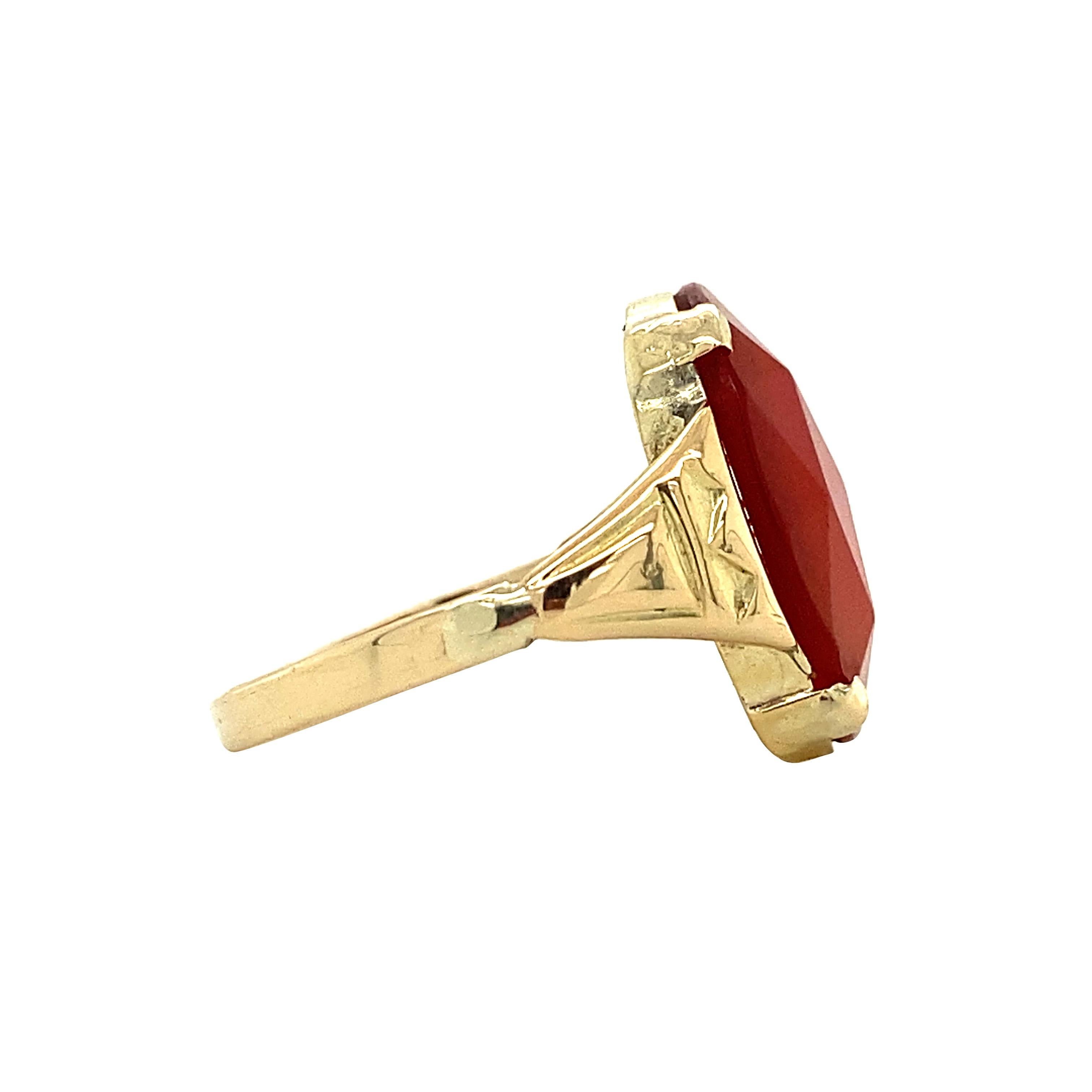 Rose Cut Vintage Carnelian Rose-Cut Gemstone Ring, 12K Yellow Gold Size 6.5 For Sale