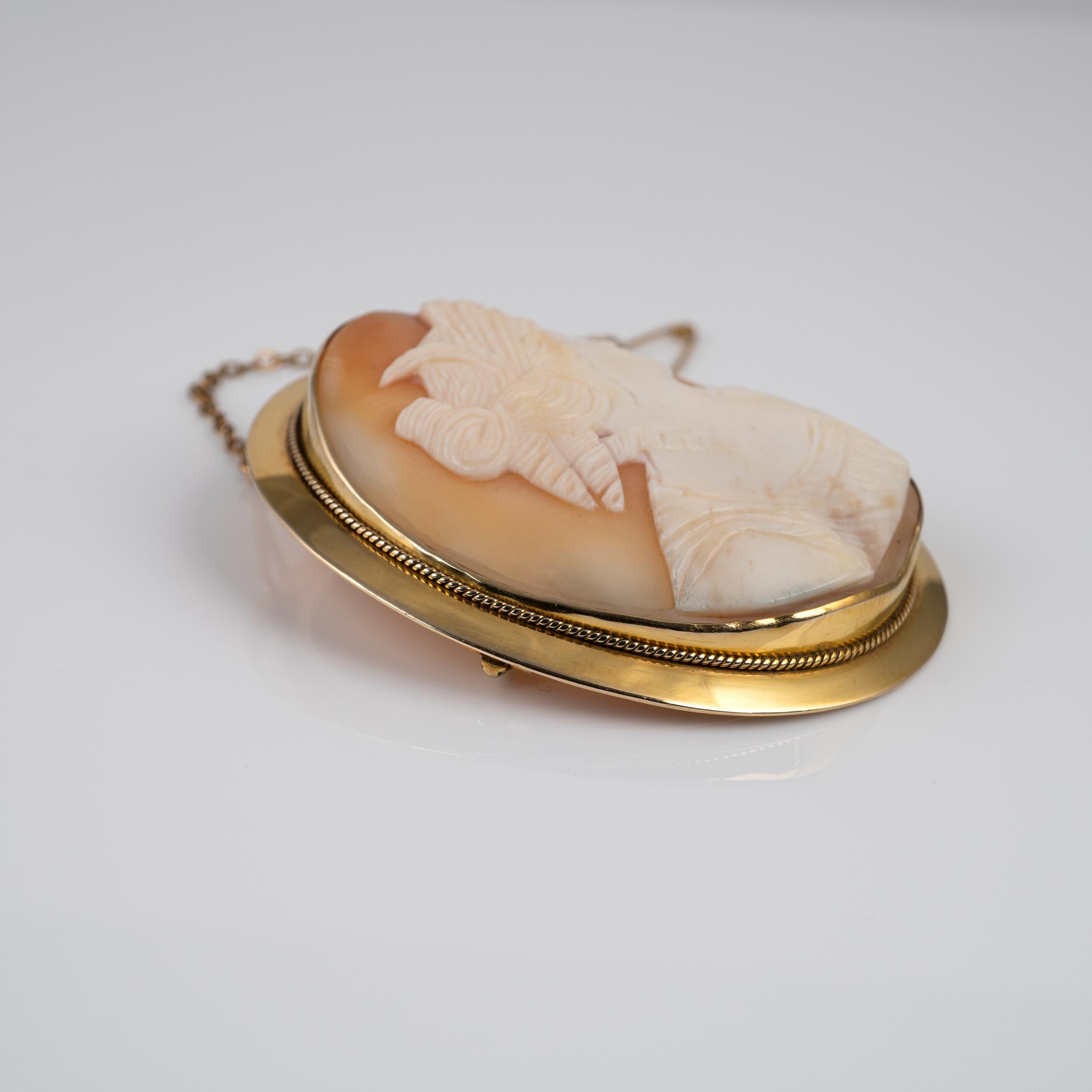 Victorian Vintage Carnelian Shell Cameo Brooch, Oval Gold Mount, circa 1960s