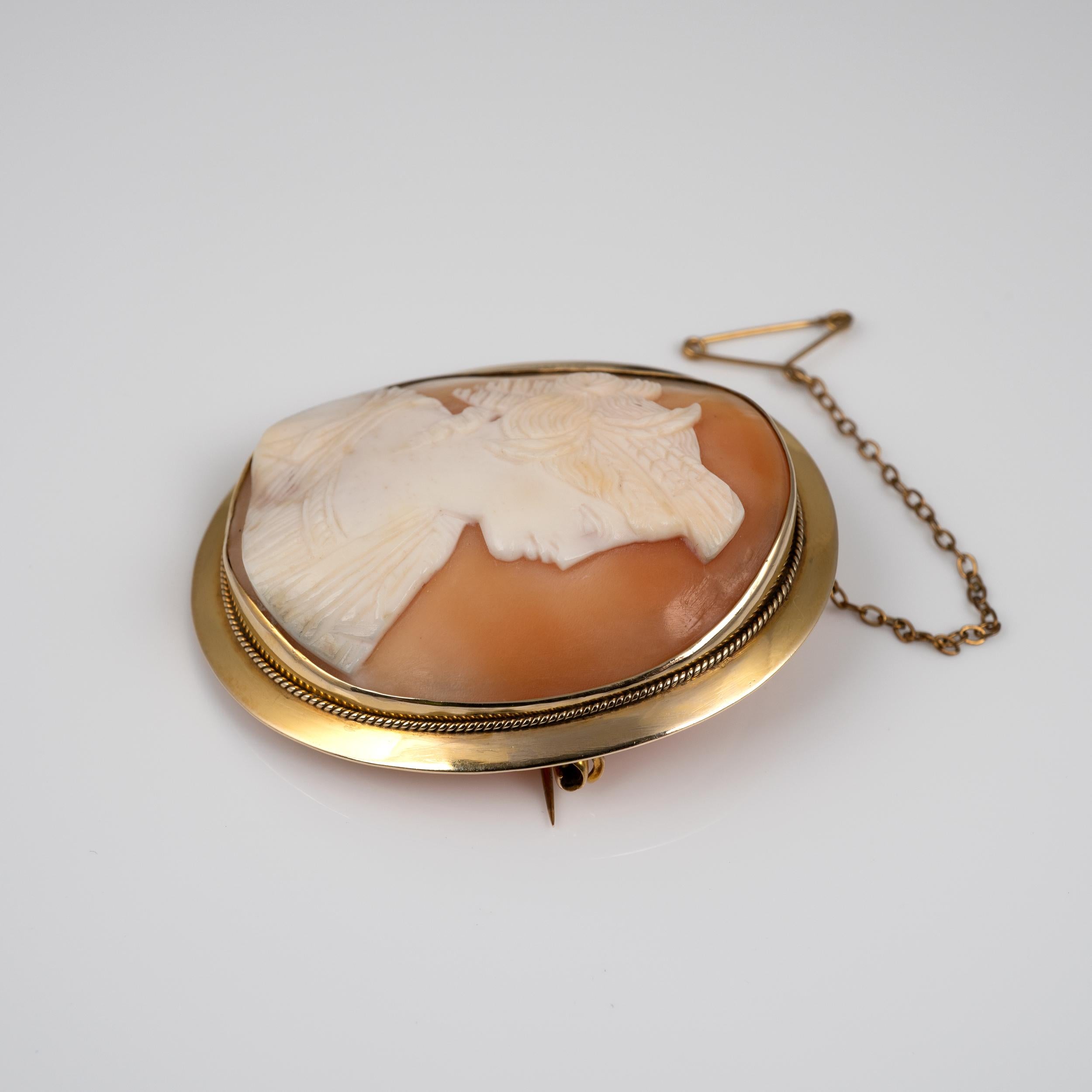 Vintage Carnelian Shell Cameo Brooch, Oval Gold Mount, circa 1960s In Good Condition In Preston, Lancashire