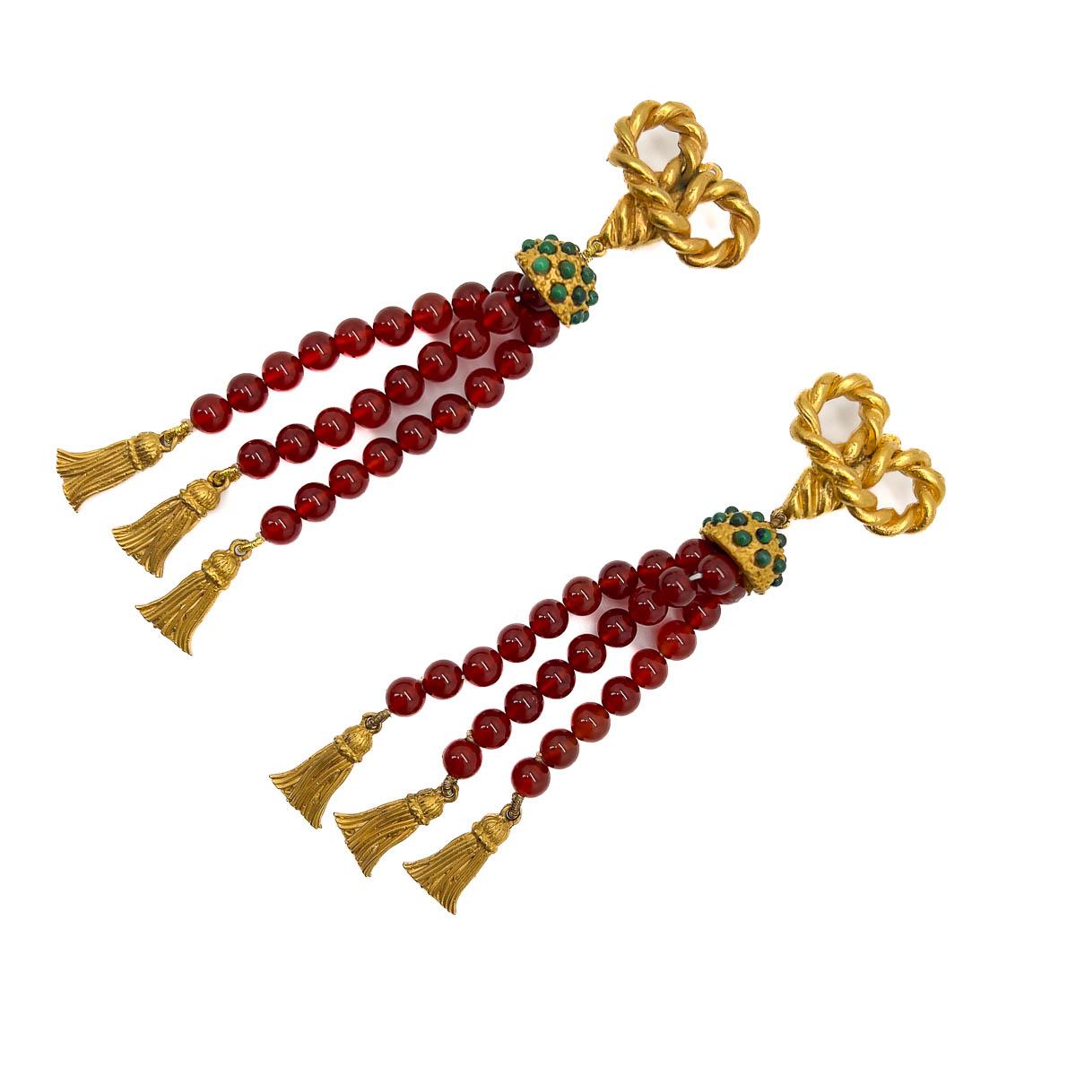 Vintage Karneol-Ohrringe mit Quasten 1980er im Zustand „Gut“ im Angebot in Wilmslow, GB