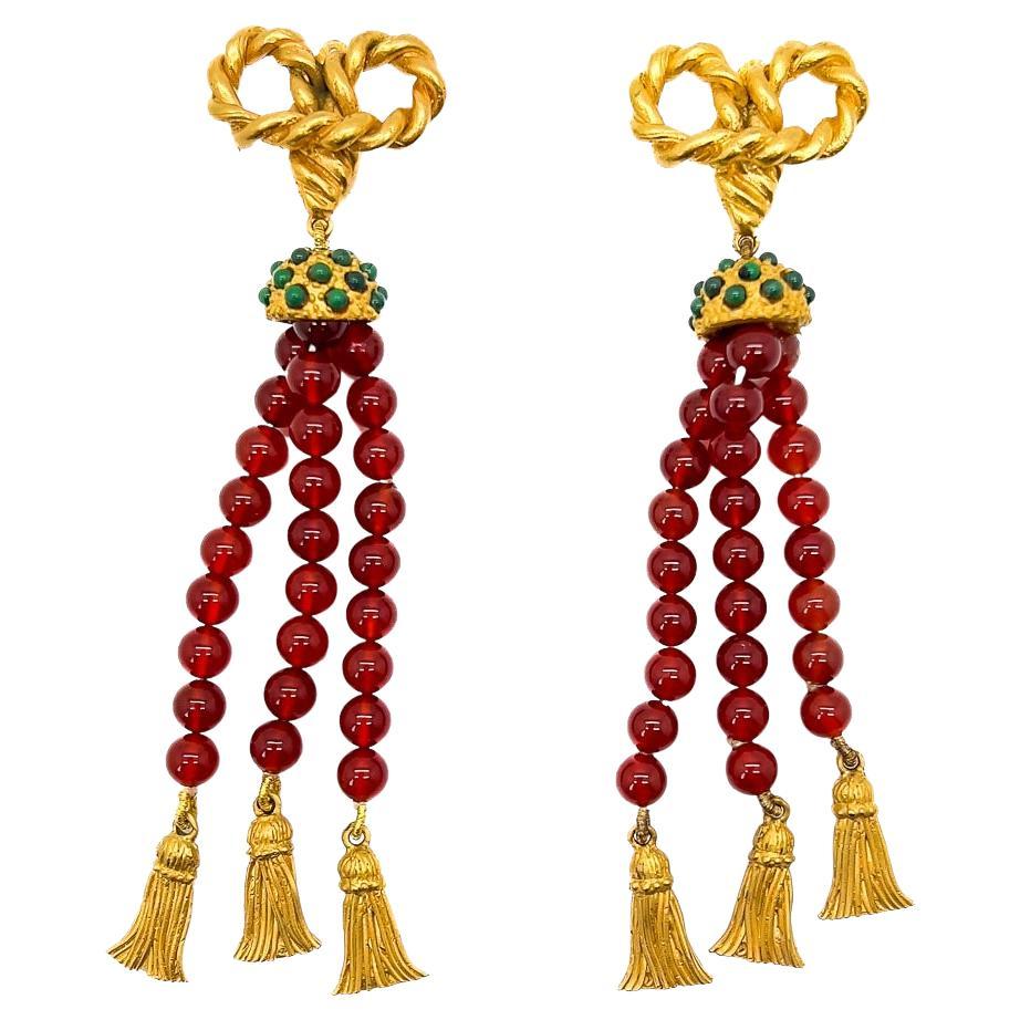 Vintage Carnelian Tassel Earrings 1980s