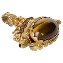 Vintage Carnelian, Tigers Eye and Onyx Triple Swivel Fob