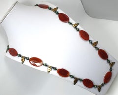 Vintage Carnelian & Turquoise Sterling Silver/Gold Wash Necklace