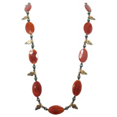 Vintage Carnelian & Turquoise Sterling Silver/Gold Wash Necklace