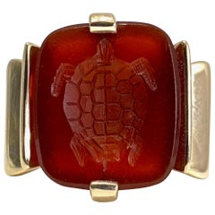 Bague Vintage Intaglio Tortue Cornaline en or jaune neuf "Wax Seal Fob" (sceau de cire)