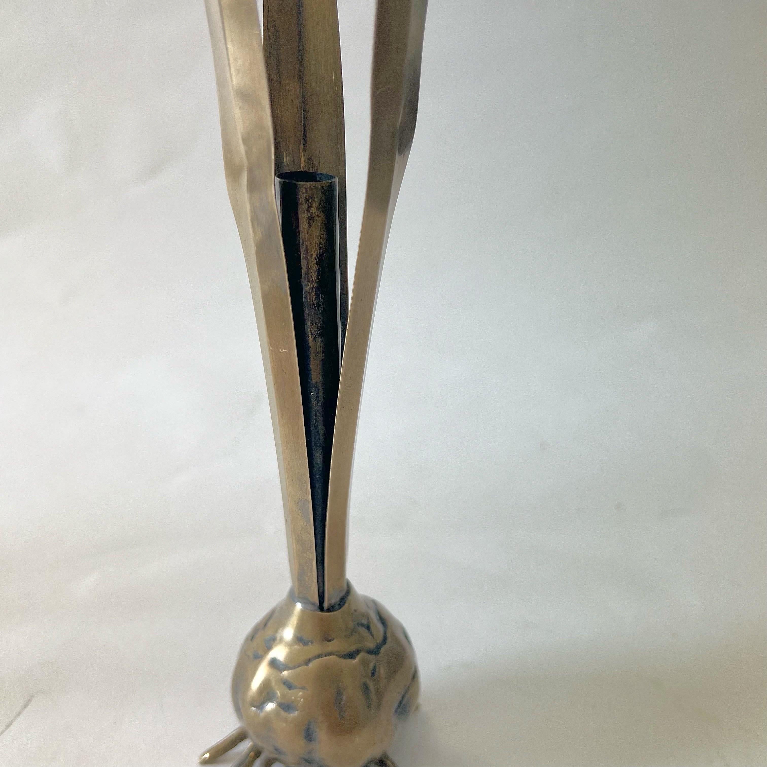 Italian Vintage Carnevale Cast Brass Tulip Flower / Onion Bulb Vase / Sculpture Object