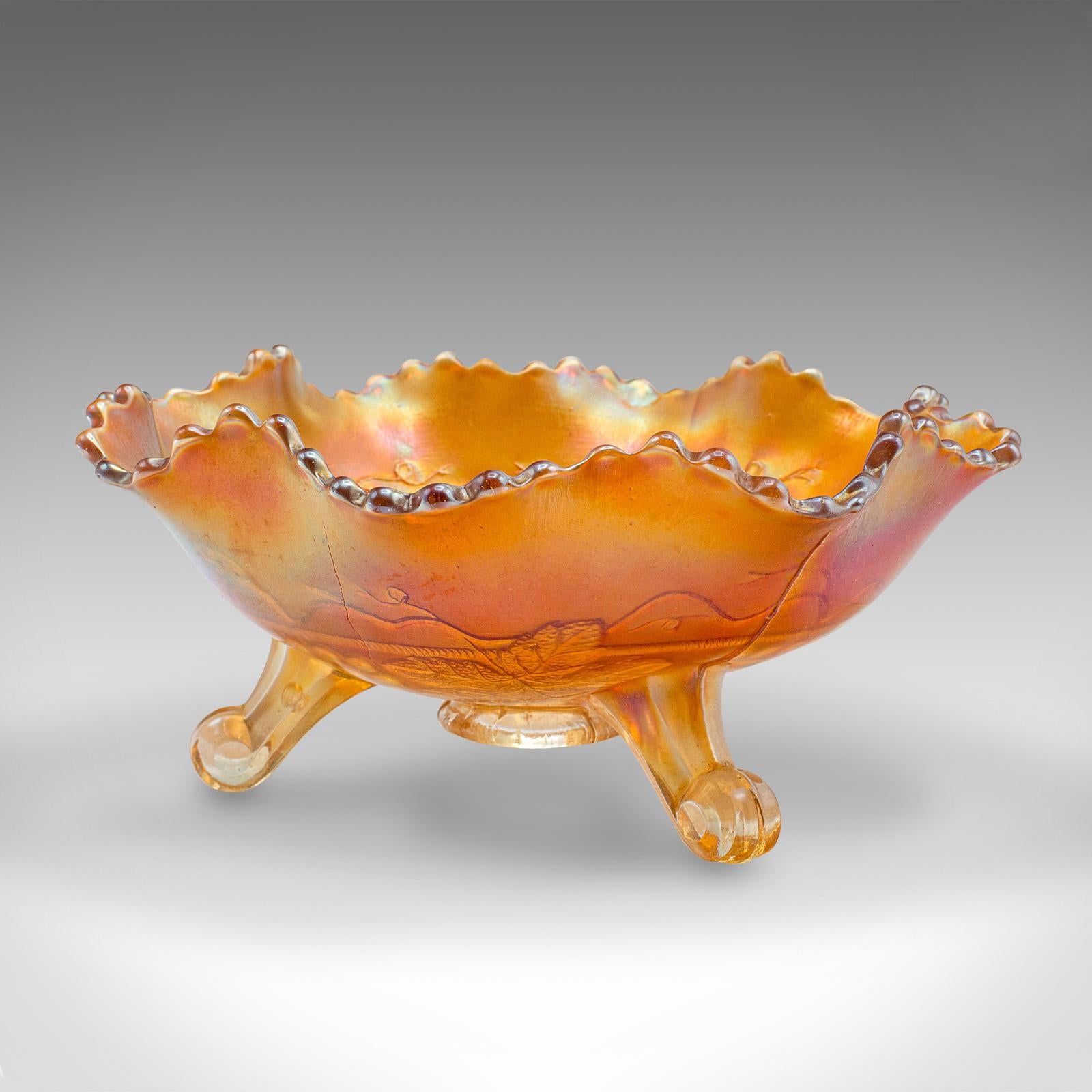 20th Century Vintage Carnival Bowl, English Lustre Glass, Decorative Confectionery Dish, 1930 For Sale