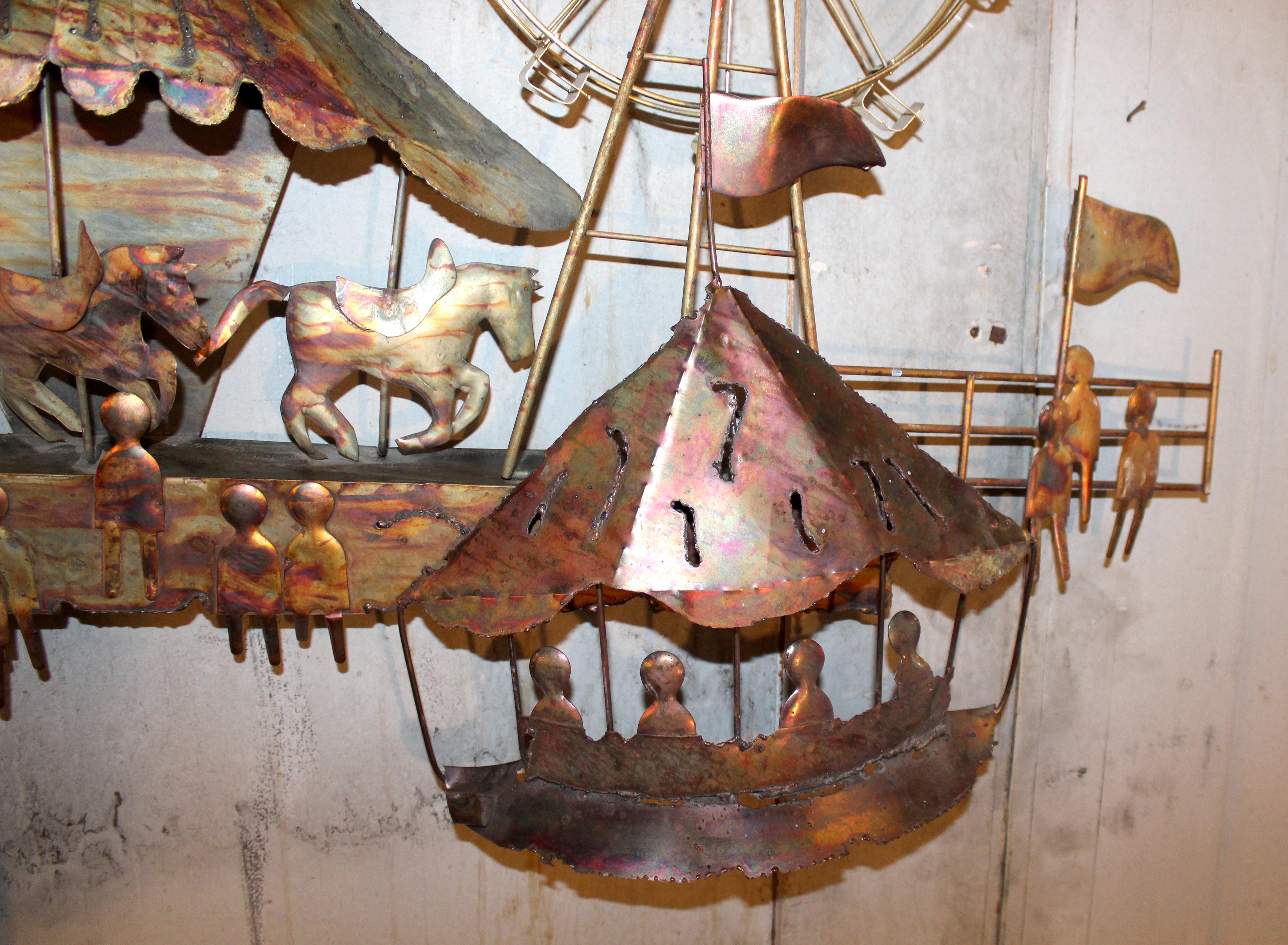 Vintage Karneval Szene Kupfer Wand Kunst im Zustand „Gut“ im Angebot in Brooklyn, NY