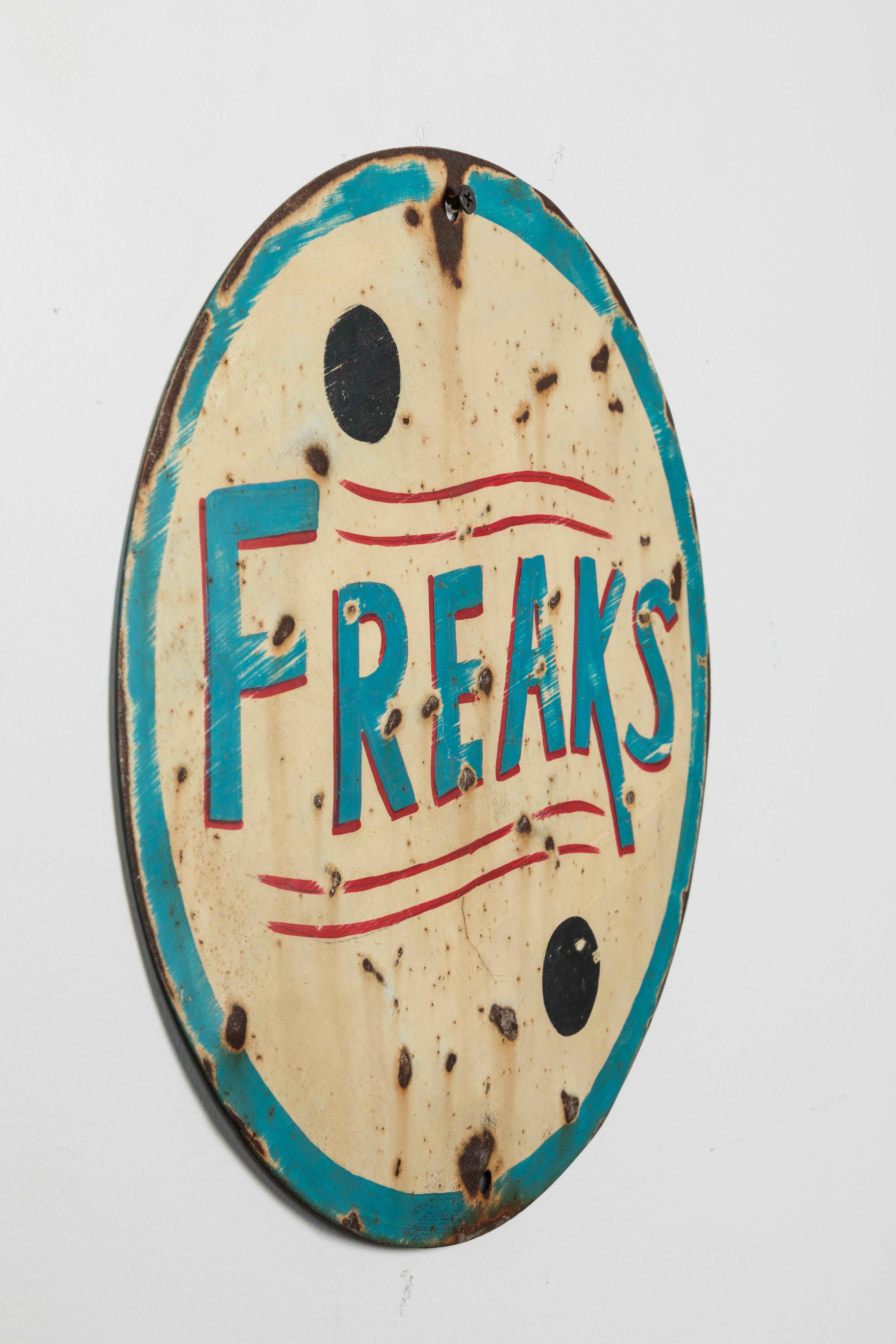 Folk Art Vintage Carnival Sideshow Sheet Iron Freaks Sign