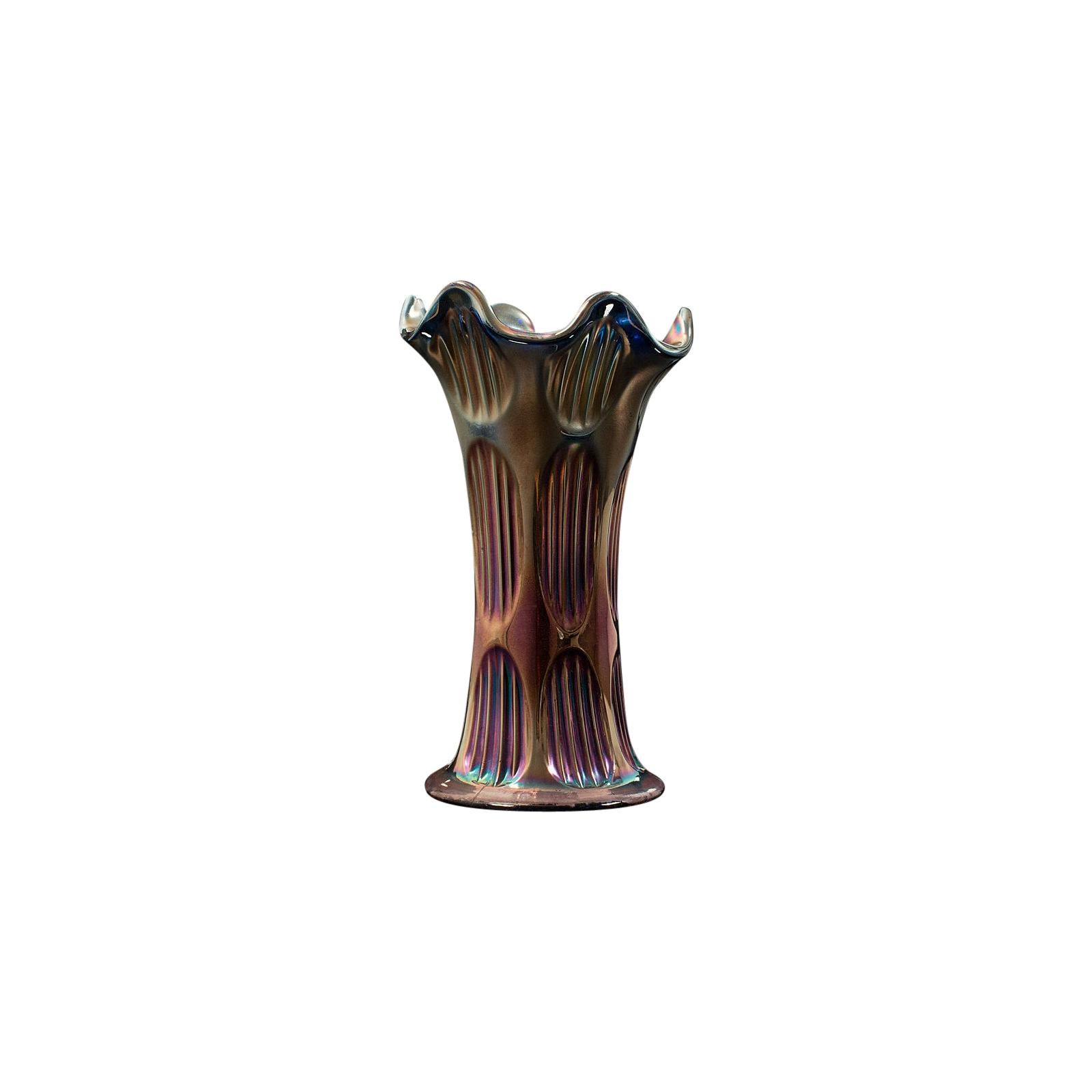 Vintage Carnival Vase, English, Glass, Decorative, Display, Mid-20th Century For Sale