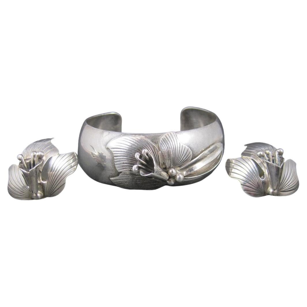 Set di gioielli vintage Carol Felley Orchid Cuff Bracciale Orecchini