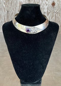 Vintage Carol Felley Sterling Silver & Amethyst Bib Choker Necklace
