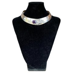 Vintage Carol Felley Sterling Silver & Amethyst Bib Choker Necklace