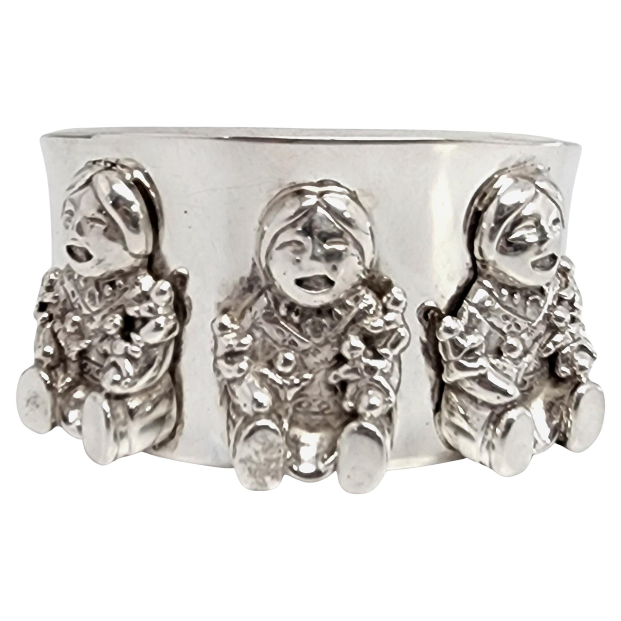 Vintage Carol Felley Sterling Silver Story Telling Cuff Bracelet For Sale