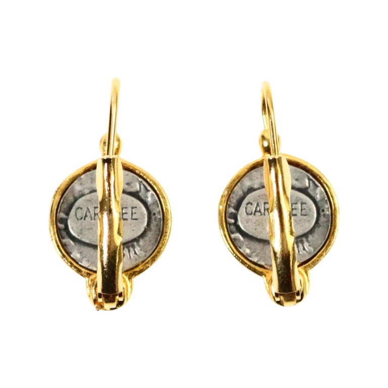 Baroque Vintage Carolee Coin Drops in Silver and Gold with Black Stone For Sale