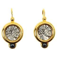 Vintage Carolee Coin Drops in Silver and Gold with Black Stone