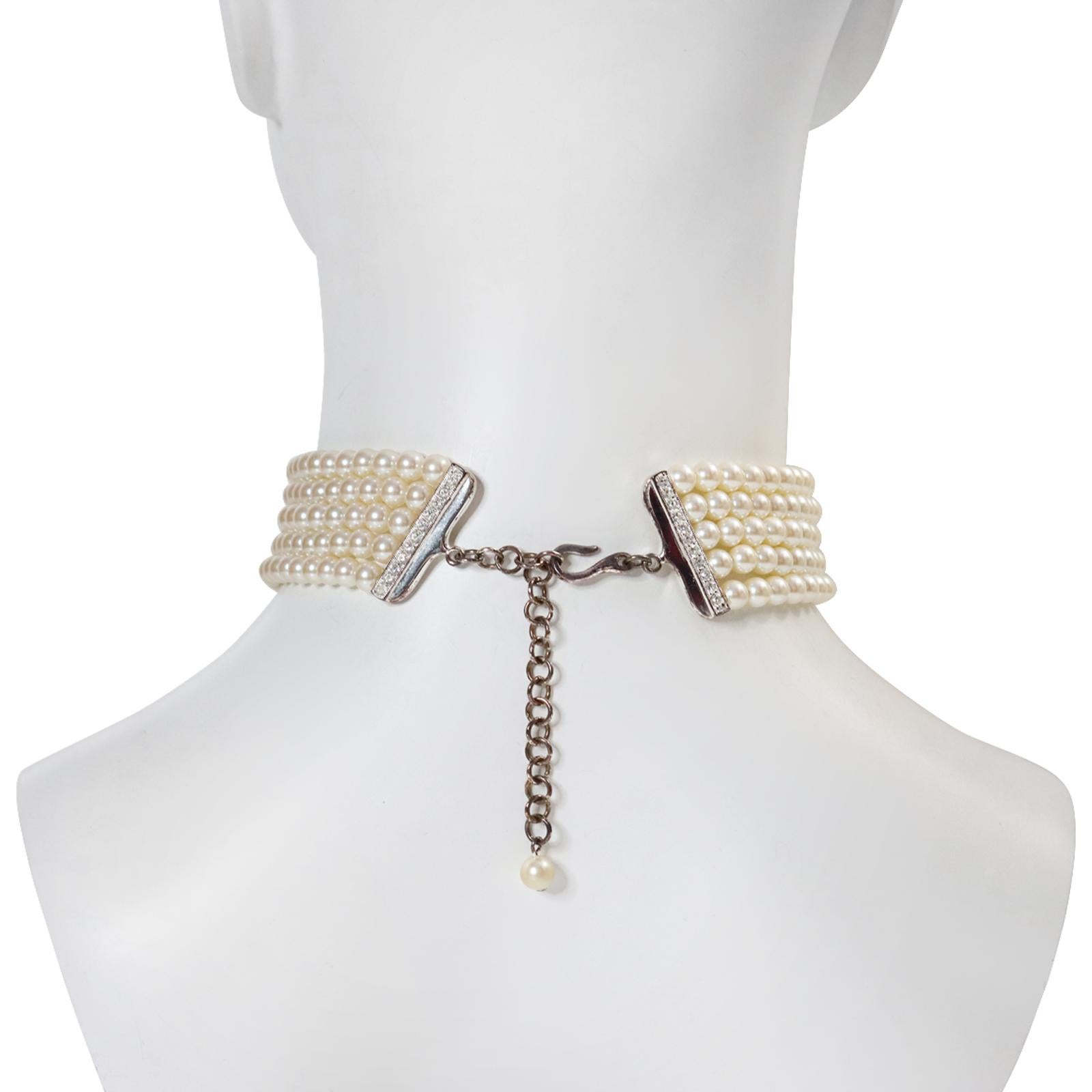 Vintage Carolee Faux Pearl Choker With Diamante circa 1980s 5
