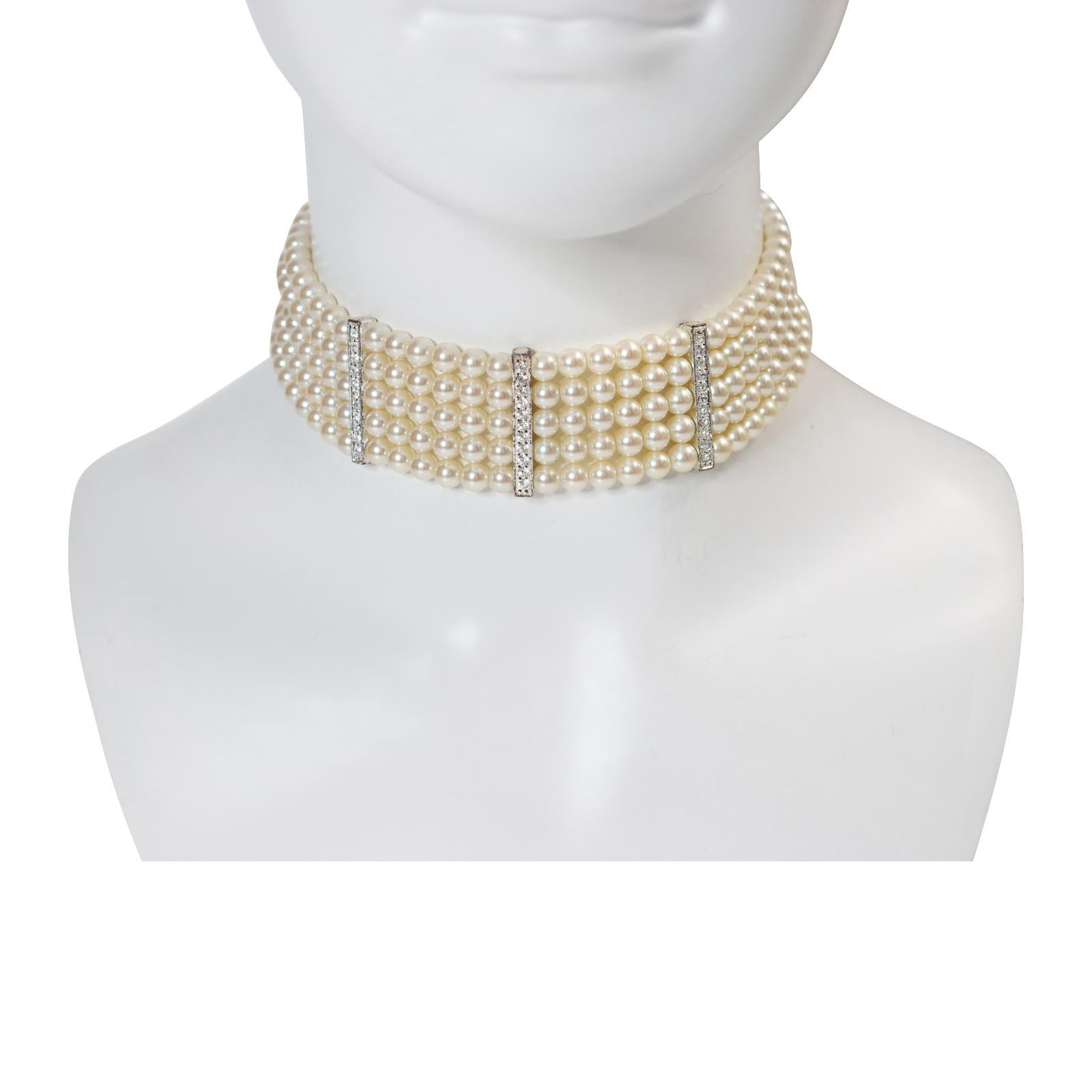 Modern Vintage Carolee Faux Pearl Choker With Diamante circa 1980s