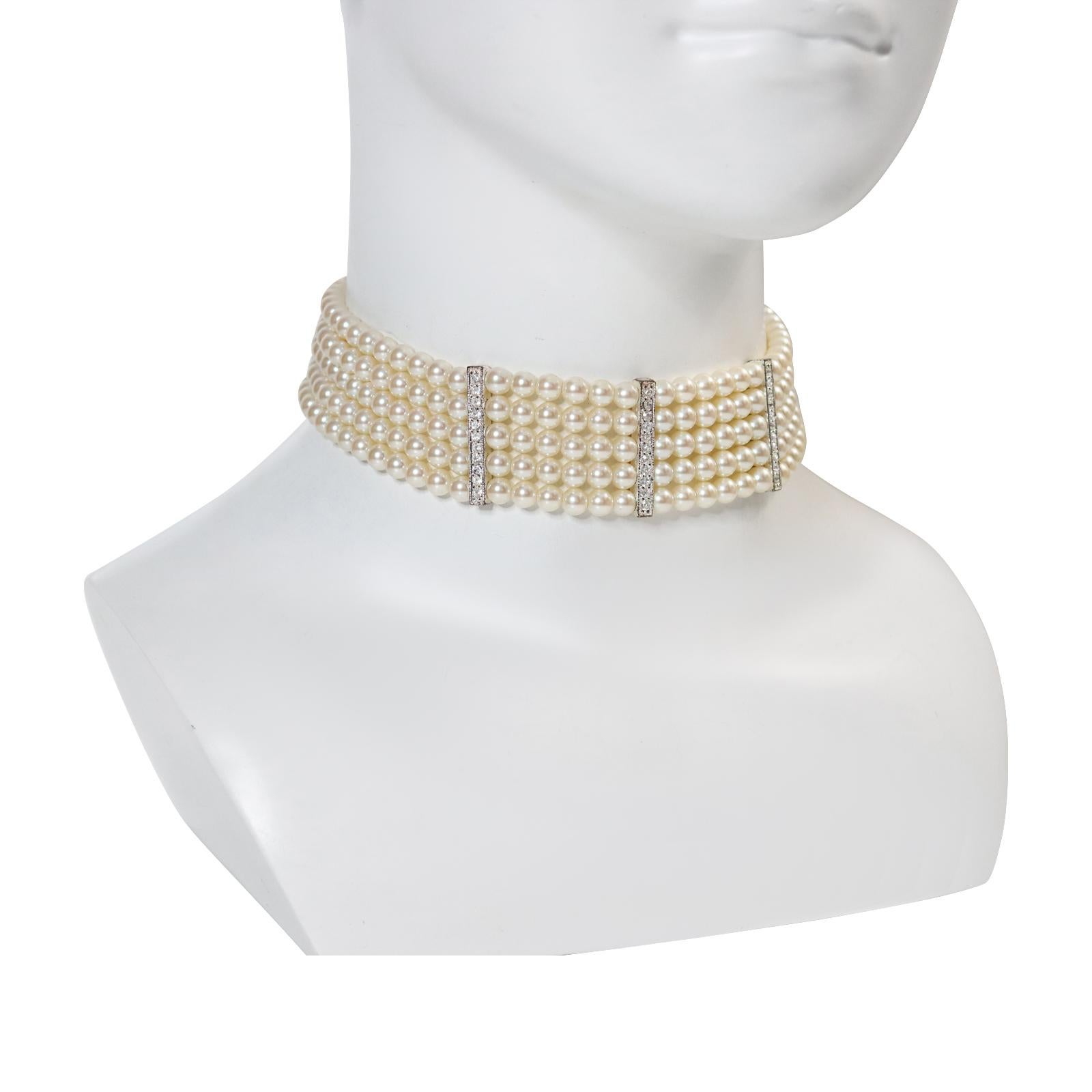 Vintage Carolee Faux Pearl Choker With Diamante circa 1980s In Good Condition In New York, NY