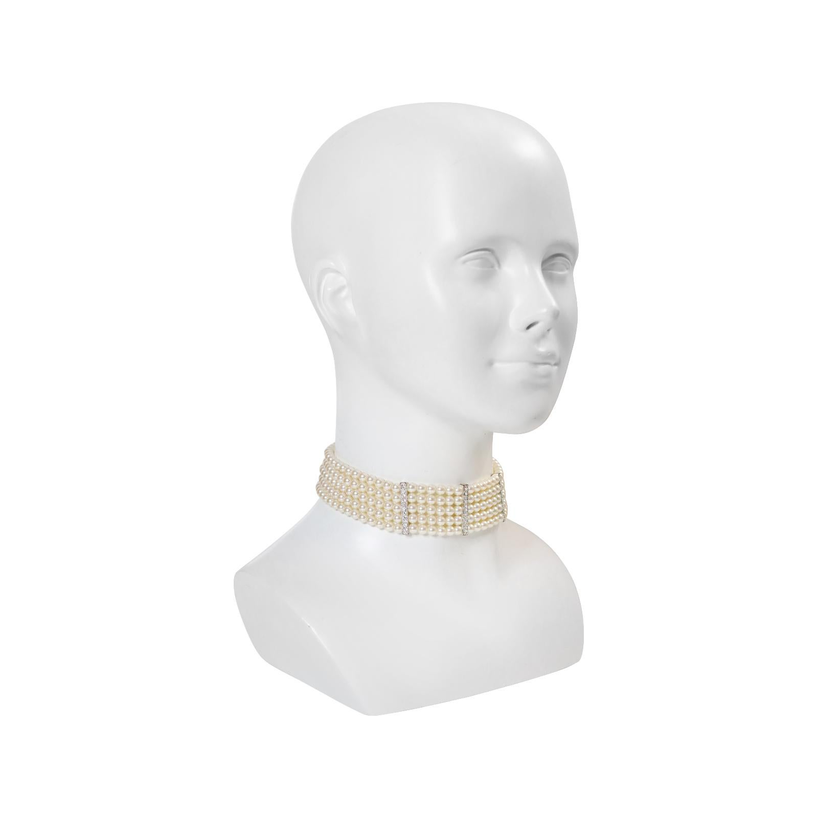 Women's or Men's Vintage Carolee Faux Pearl Choker With Diamante circa 1980s
