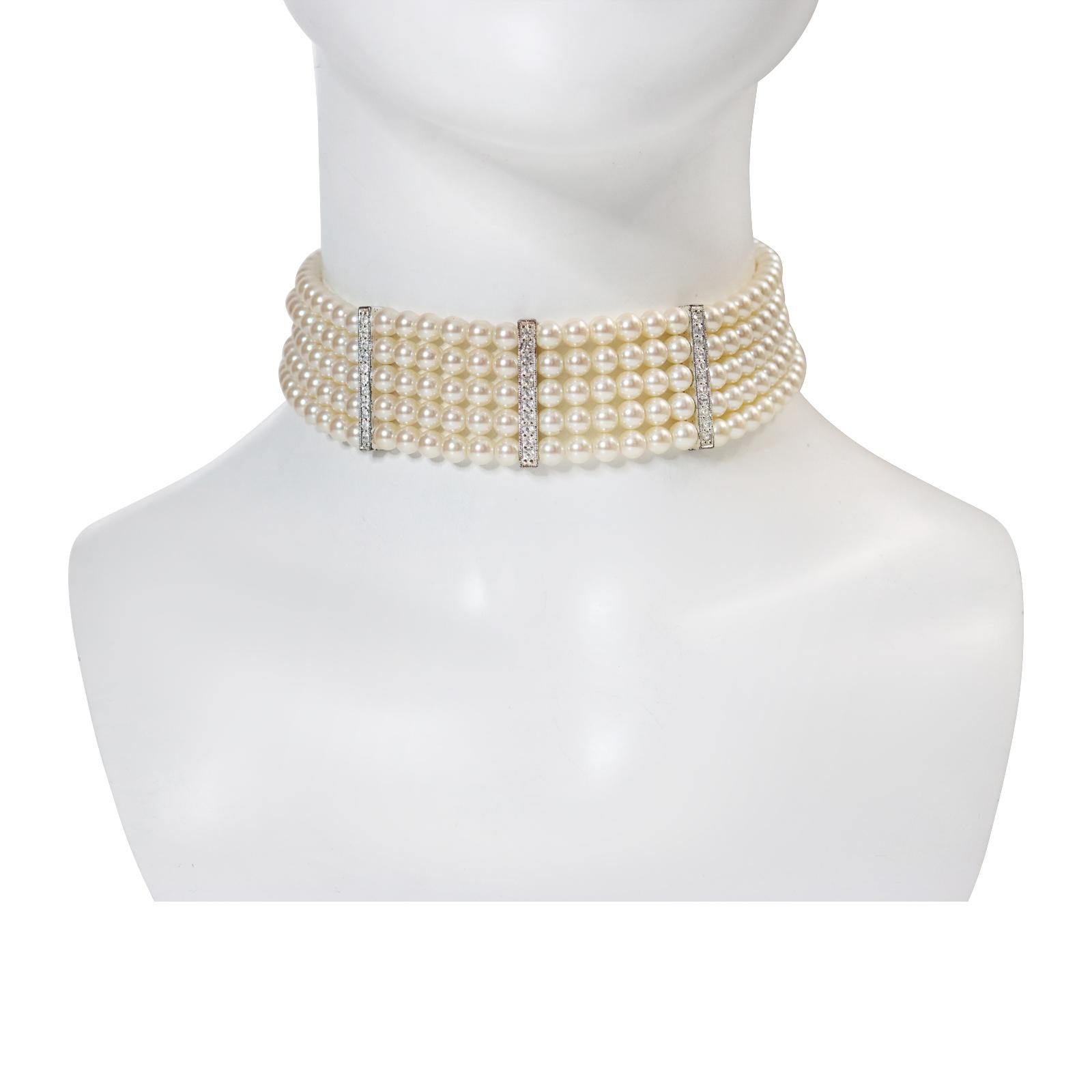 Vintage Carolee Faux Pearl Choker With Diamante circa 1980s 1