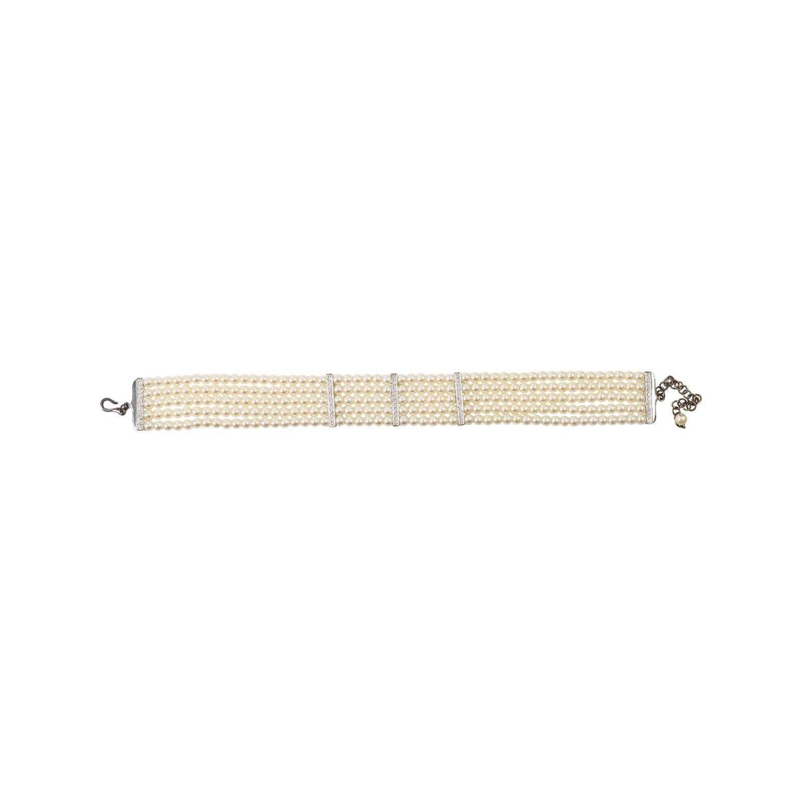 Vintage Carolee Faux Pearl Choker With Diamante circa 1980s 2