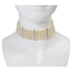 Vintage Carolee Faux Pearl Choker With Diamante circa 1980s