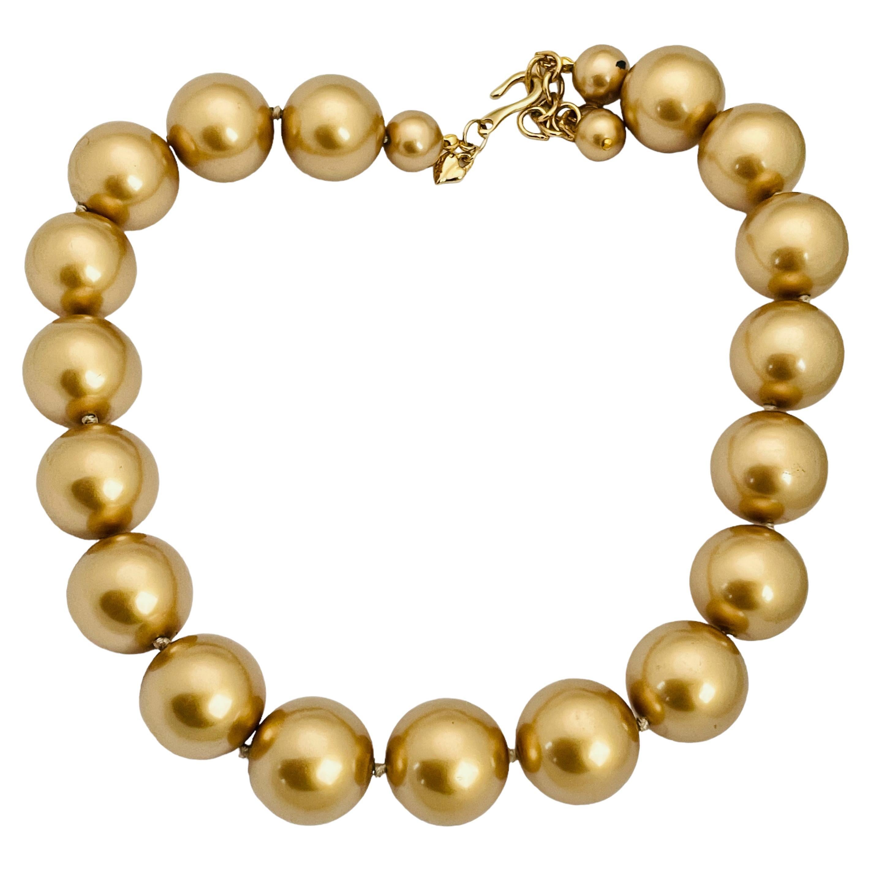 Vintage CAROLEE gold beaded chunky designer runway necklace For Sale