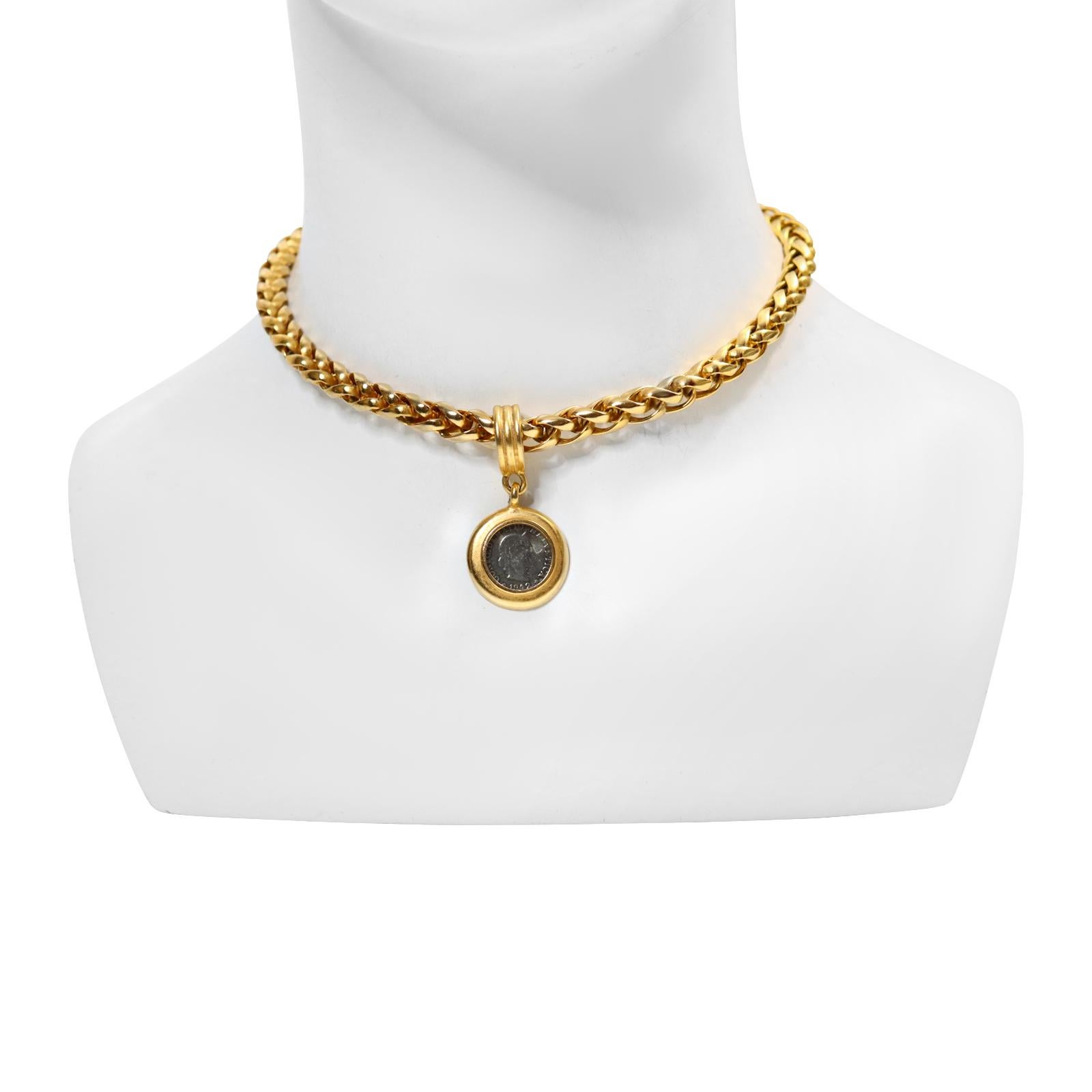 Vintage Carolee Gold Chain and Dangling Coin Necklace, circa 1990s In Good Condition For Sale In New York, NY