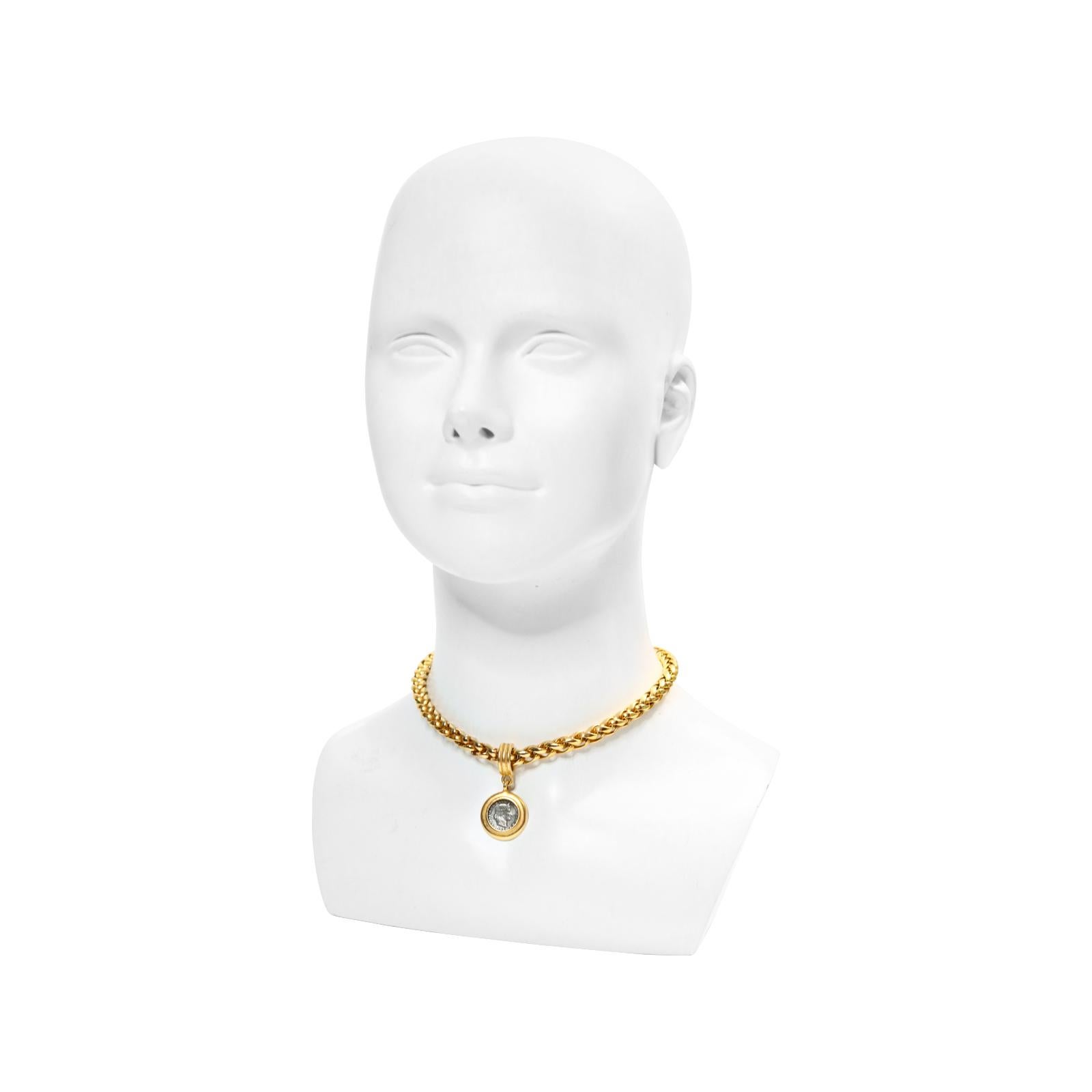 Women's or Men's Vintage Carolee Gold Chain and Dangling Coin Necklace, circa 1990s For Sale