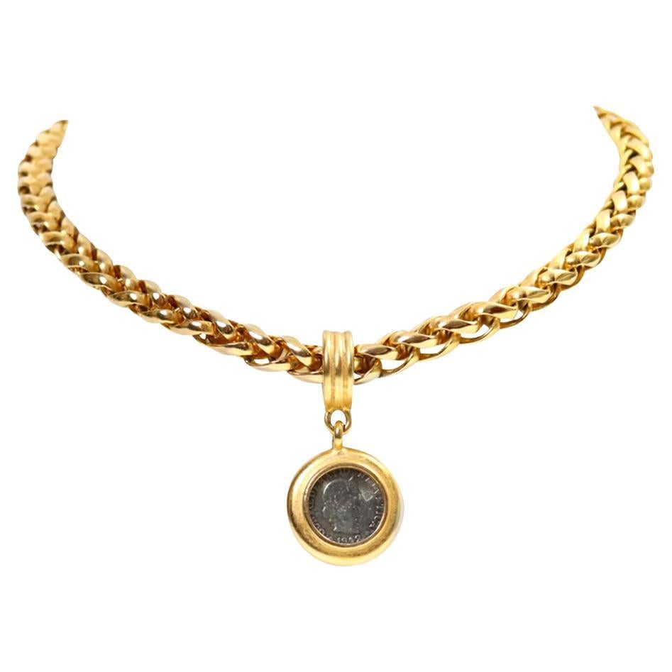 Vintage Carolee Gold Chain and Dangling Coin Necklace, circa 1990s For Sale
