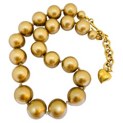 Used CAROLEE gold pearl beaded designer runway necklace