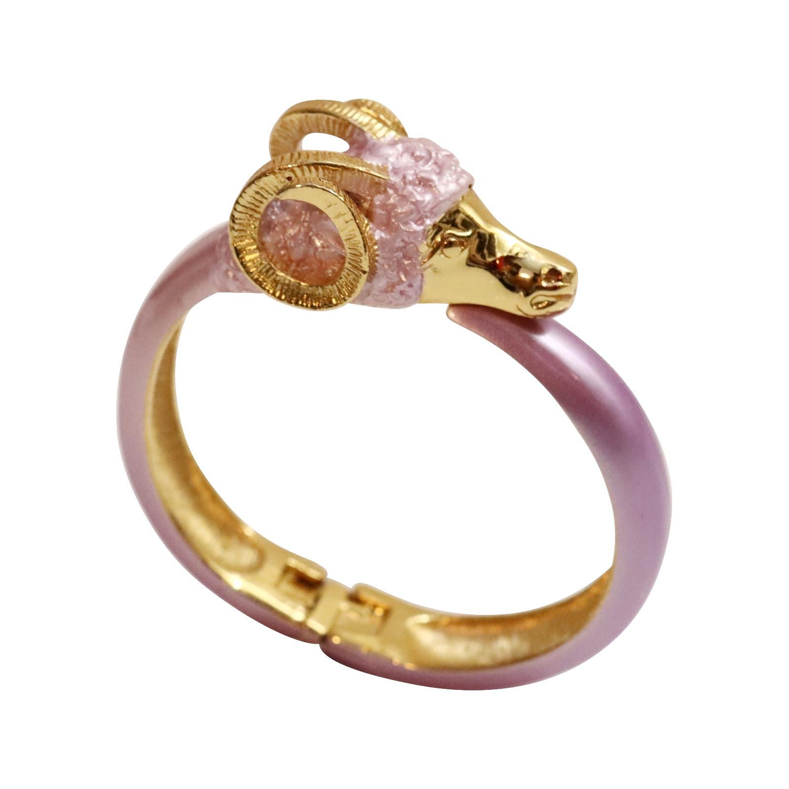 Modern Vintage Carolee Gold Tone and Pink Rams Head Bracelet, Circa 1980s For Sale