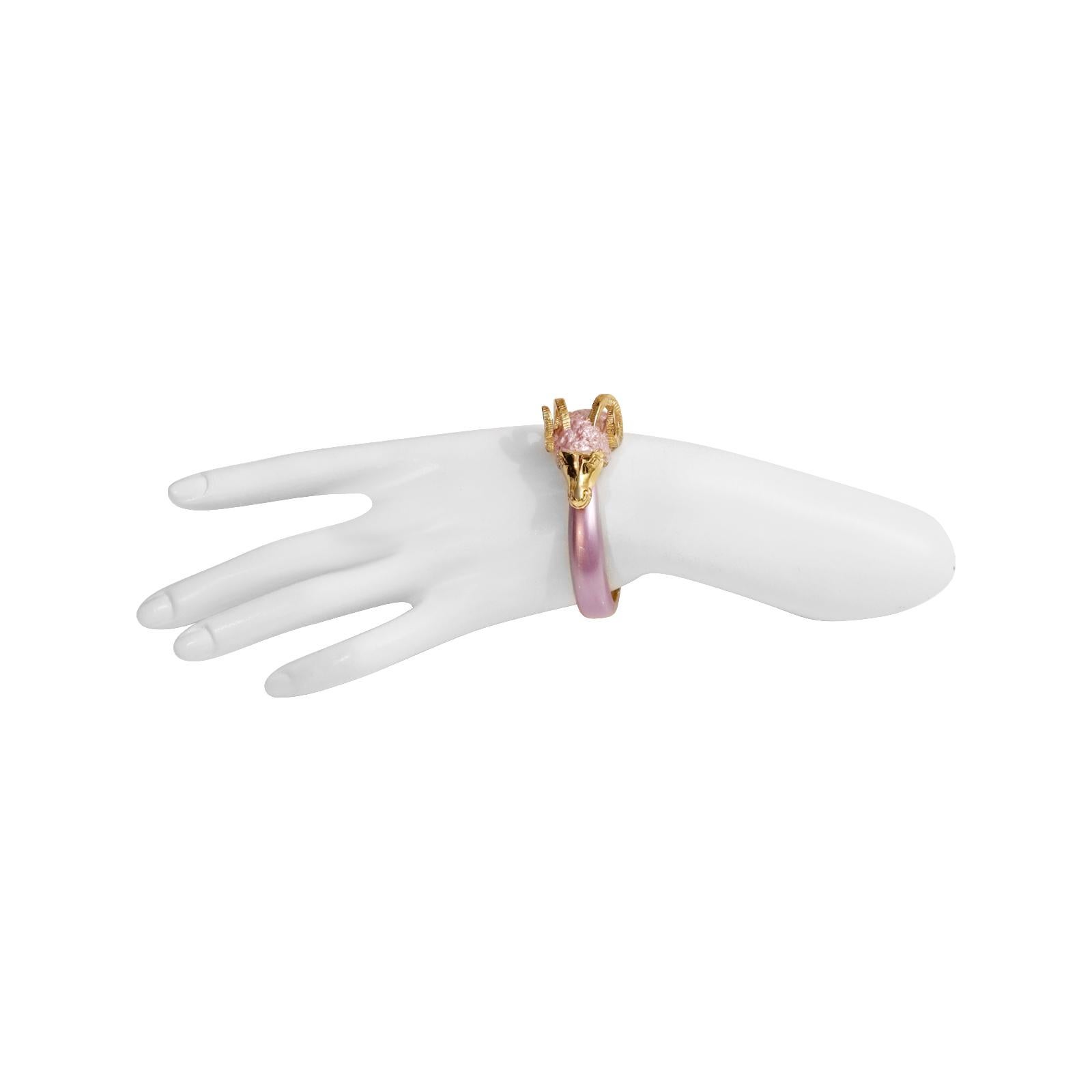 Women's or Men's Vintage Carolee Gold Tone and Pink Rams Head Bracelet, Circa 1980s For Sale