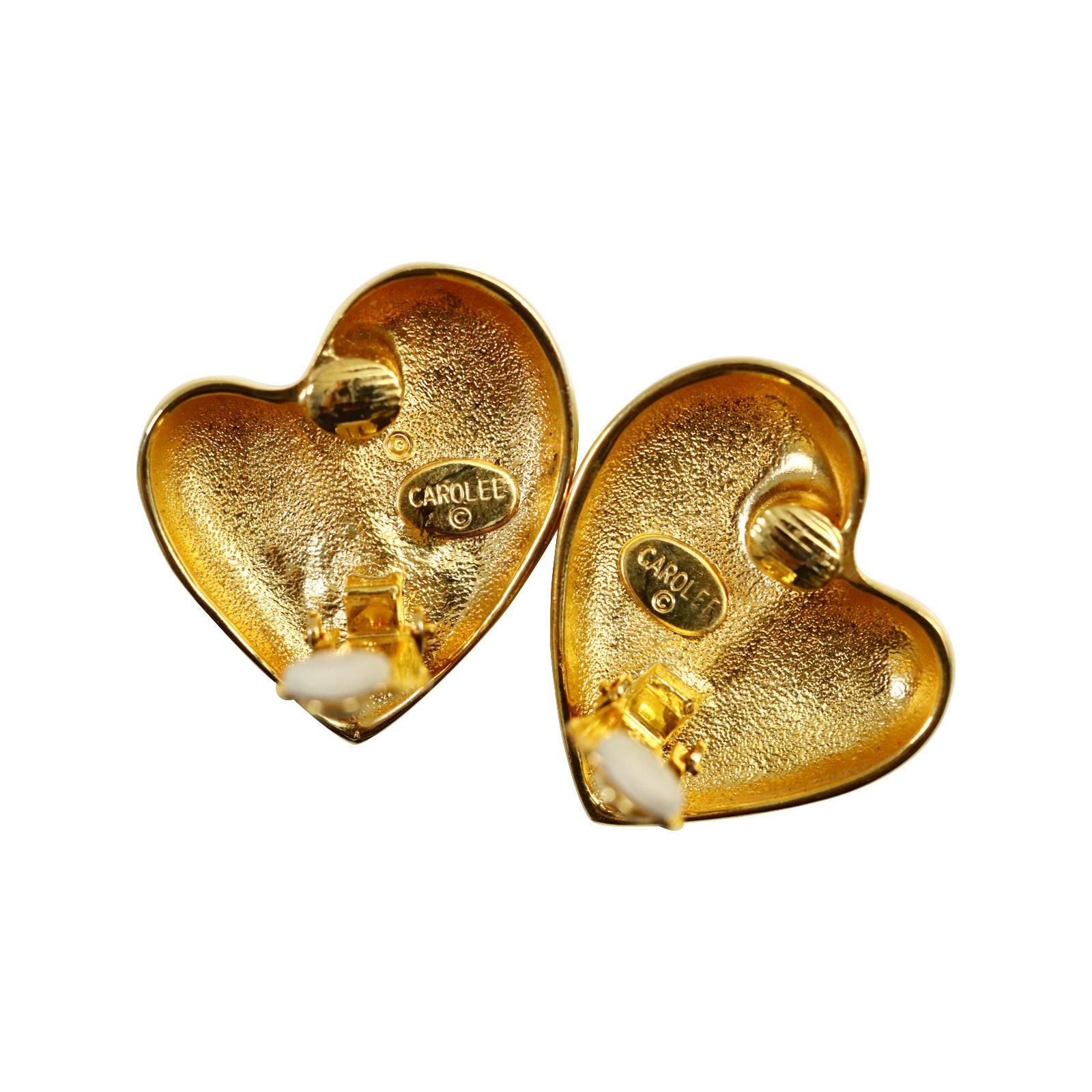 Vintage Carolee Gold Tone Heart Earrings, circa 2000s In Good Condition For Sale In New York, NY